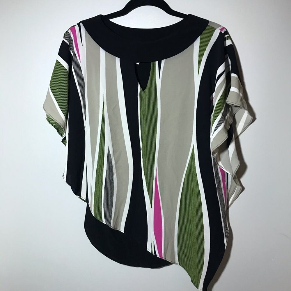 Joseph Ribkoff 4 striped colorful asymmetrical tunic blouse keyhole neckline